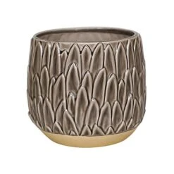 Arles Leaf Embossed Mocha Planter H20Cm D22Cm