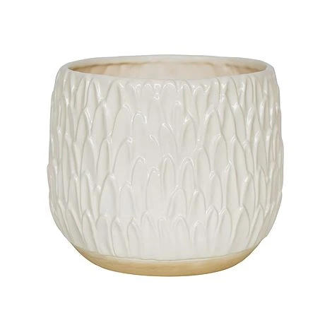 Arles Leaf Embossed White Planter H24Cm W28Cm