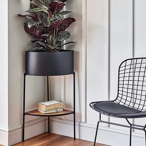 Indoor Kensington Metal Corner Planter Stand In Black H76Cm W30Cm - Image 2