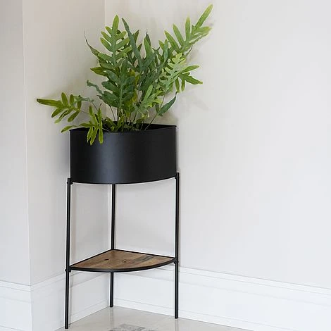 Indoor Kensington Metal Corner Planter Stand In Black H76Cm W30Cm - Image 3