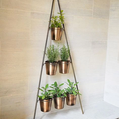 Outdoor Vertical Gold Metal Wall Plant Stand With Planters H148Cm W69Cm Planter Size External Diam 14Cm - Image 2