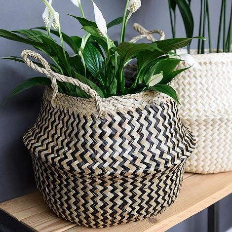 Seagrass Chevron Black Lined Basket Small H25Cm D30Cm - Image 2