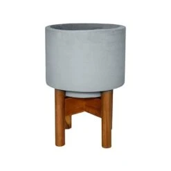 Vigo Concrete Grey Planter With Stand 19cm